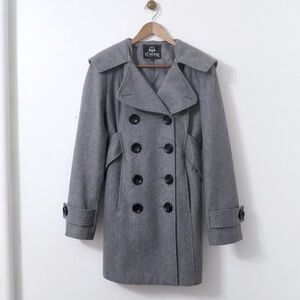 Women's Hooded Wool Pea coat Trench Coat Double Breasted in Charcoal Size Medium
